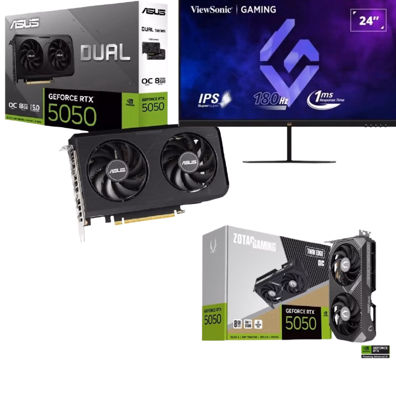 Bundle (Asus Dual GeForce RTX 5050 8GB GDDR6 OC Edition | 90YV0N72-M0NA00 + ZOTAC GAMING GPU GeForce RTX 5050 8GB Twin Edge OC DDR6 | ZT-B50500H-10M + 2 ViewSonic VX2479-HD-PRO...