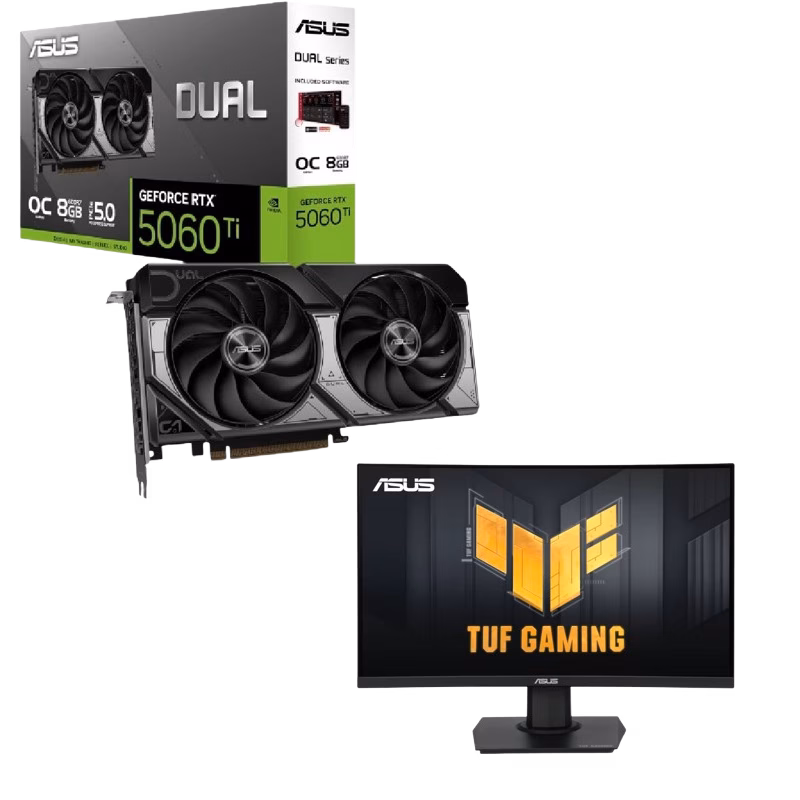 Bundle (Asus Graphic Cards 5060Ti | 90YV0MP2-M0NA00 + Asus TUF Gaming VG24VQER 24″ FHD 180Hz Curved Monitor)