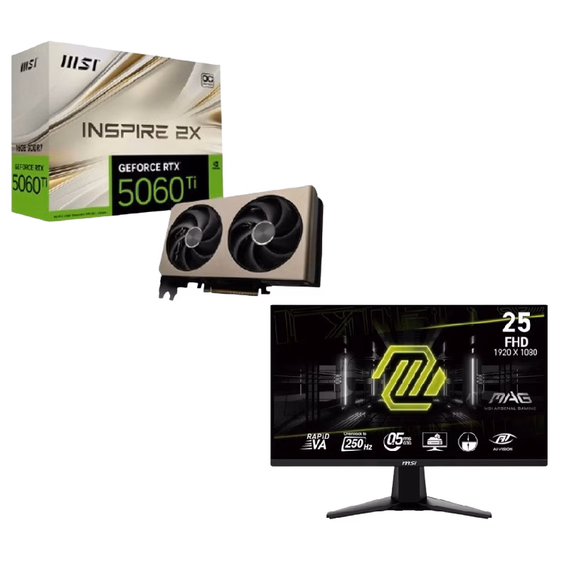 Bundle (MSI Ventus GeForce RTX 5060 Ti | 912-V536-033 + MSI MAG 255XFV 25″ FHD Gaming Monitor)