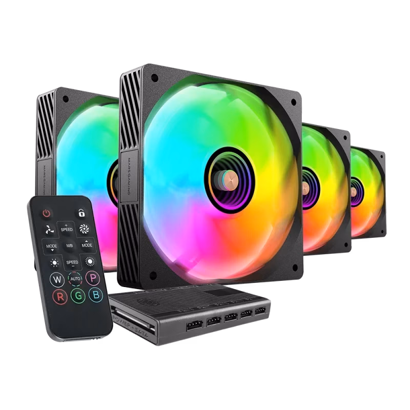 Mars Gaming Ultra-Silent 4X 120Mm Infinity Mirror Argb Gaming Fan With Argb Hub + Remote | MFSI4KIT | Tax Free