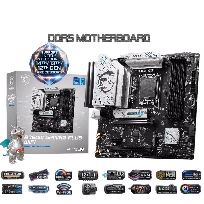 MSI B760M Gaming Plus WiFi DDR5 LGA1700 mATX Motherboard – 4x DIMMs DDR5 | 911-7D99-064