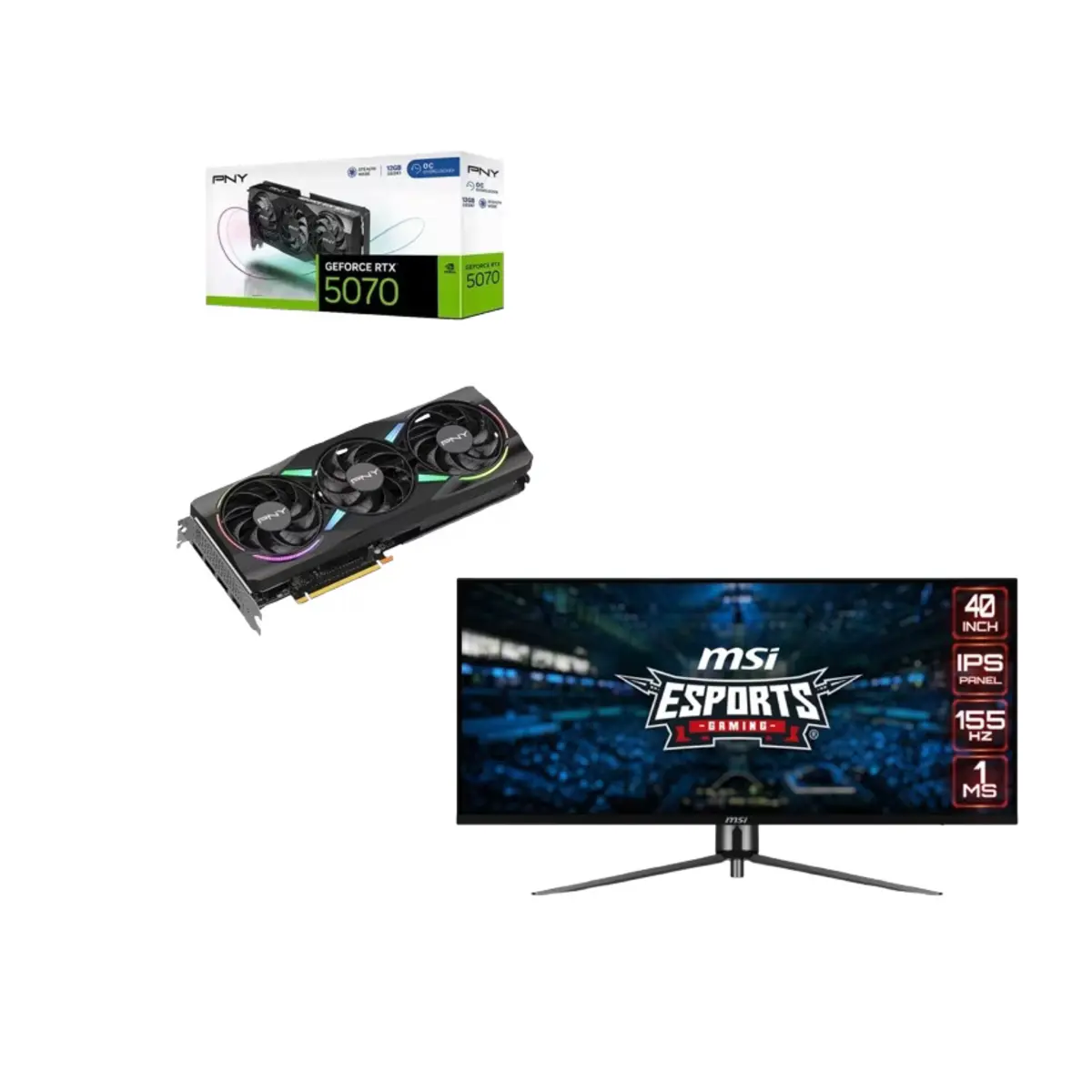 Bundle (PNY GeForce RTX 5070 OC 12GB | VCG507012TFXPB1 + MSI MAG401QR 40” Ultrawide Gaming Monitor| IPS)