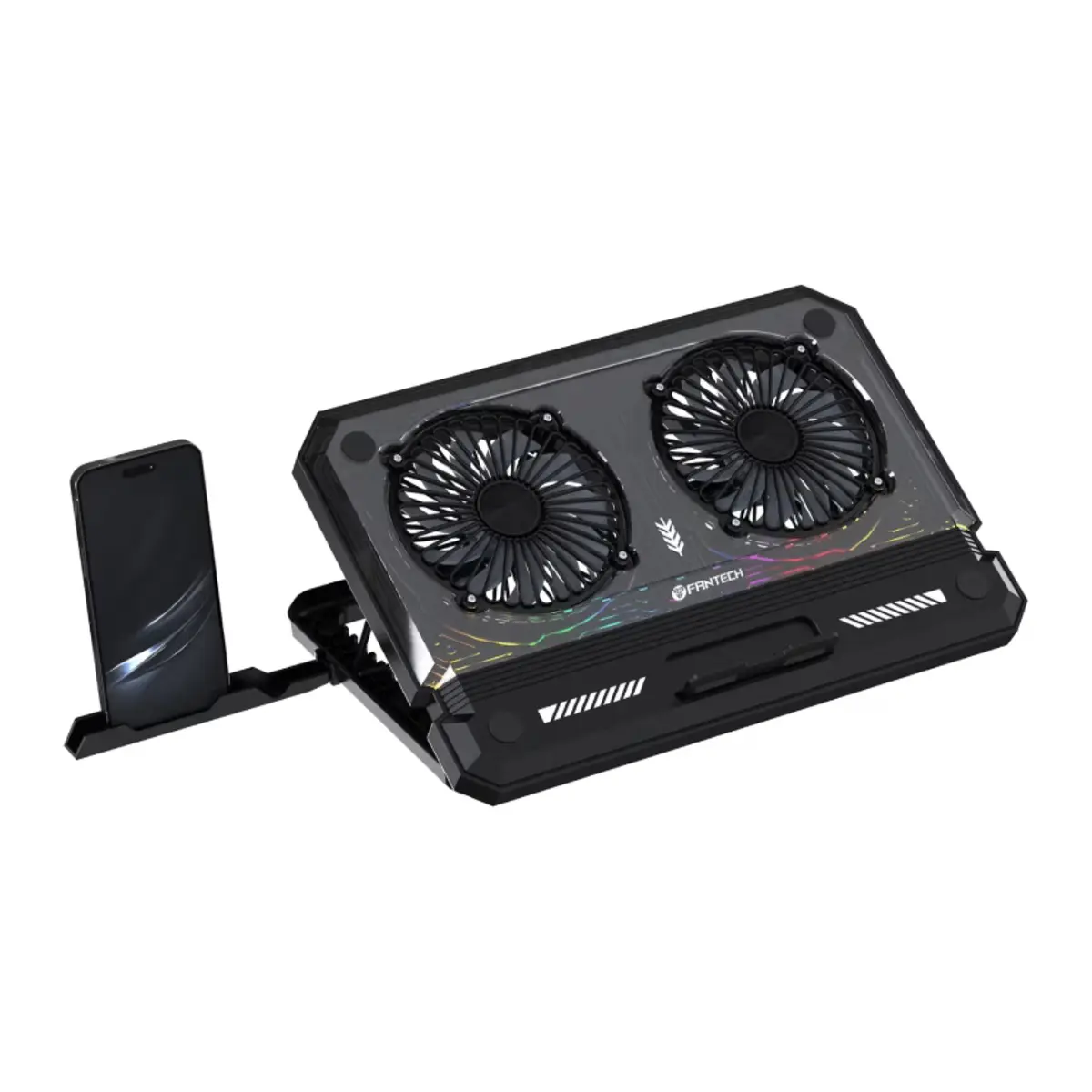 FANTECH NC21 Cooling Pad with Large Dual Fans, 8-Level Adjustable Stand, Phone Holder, and RGB Lighting