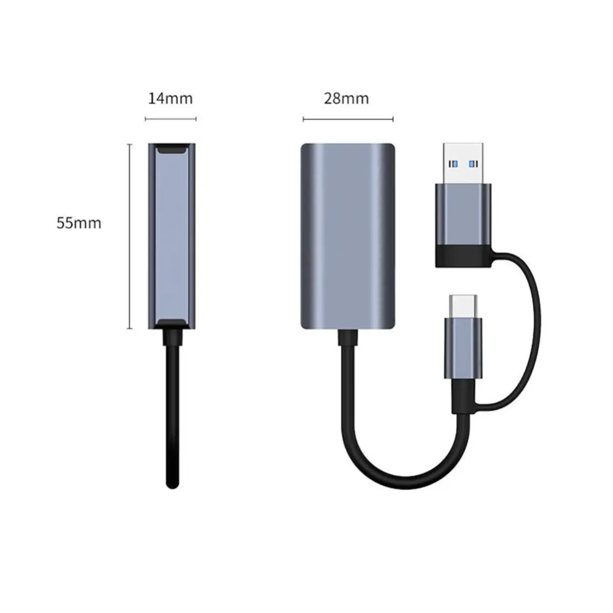 2-in-1 Type-C / USB 3.0 to Gigabit LAN Adapter – BYL-2207 image 2