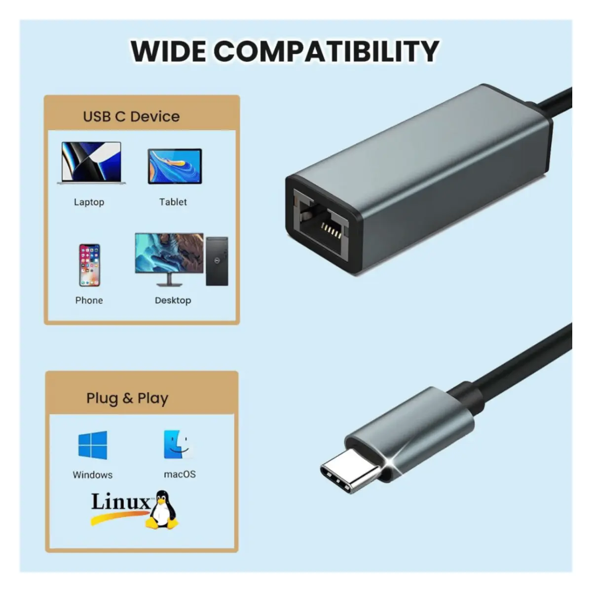 2-in-1 Type-C / USB 3.0 to Gigabit LAN Adapter – BYL-2207 image 4