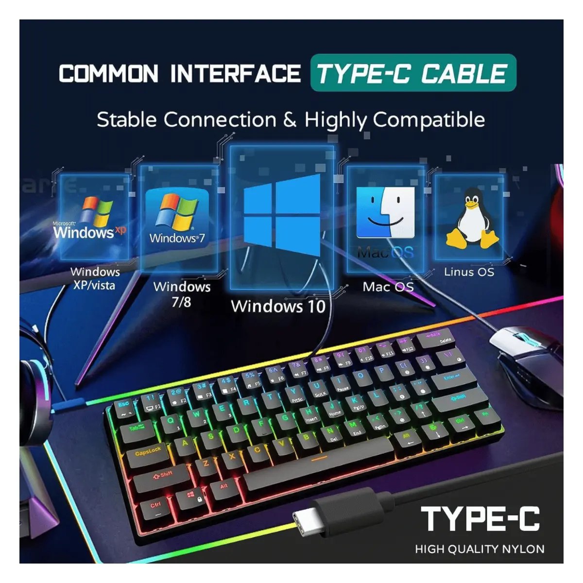 Royal Kludge RK61 3-Mode Wireless Mechanical Keyboard (Red Switch / Black RGB) image 4