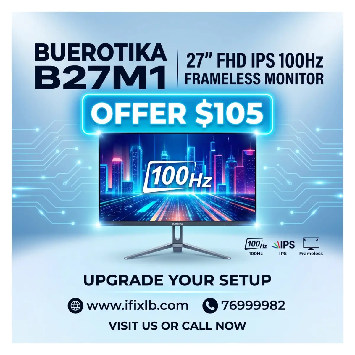 Buerotika B27M1 27” FHD IPS 100Hz Frameless Monitor