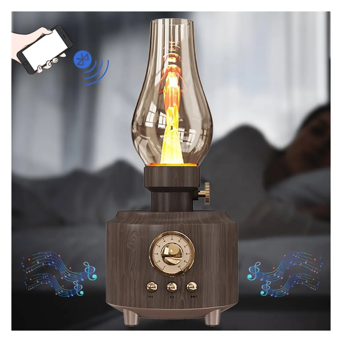 Retro Design Speaker with Flame Light