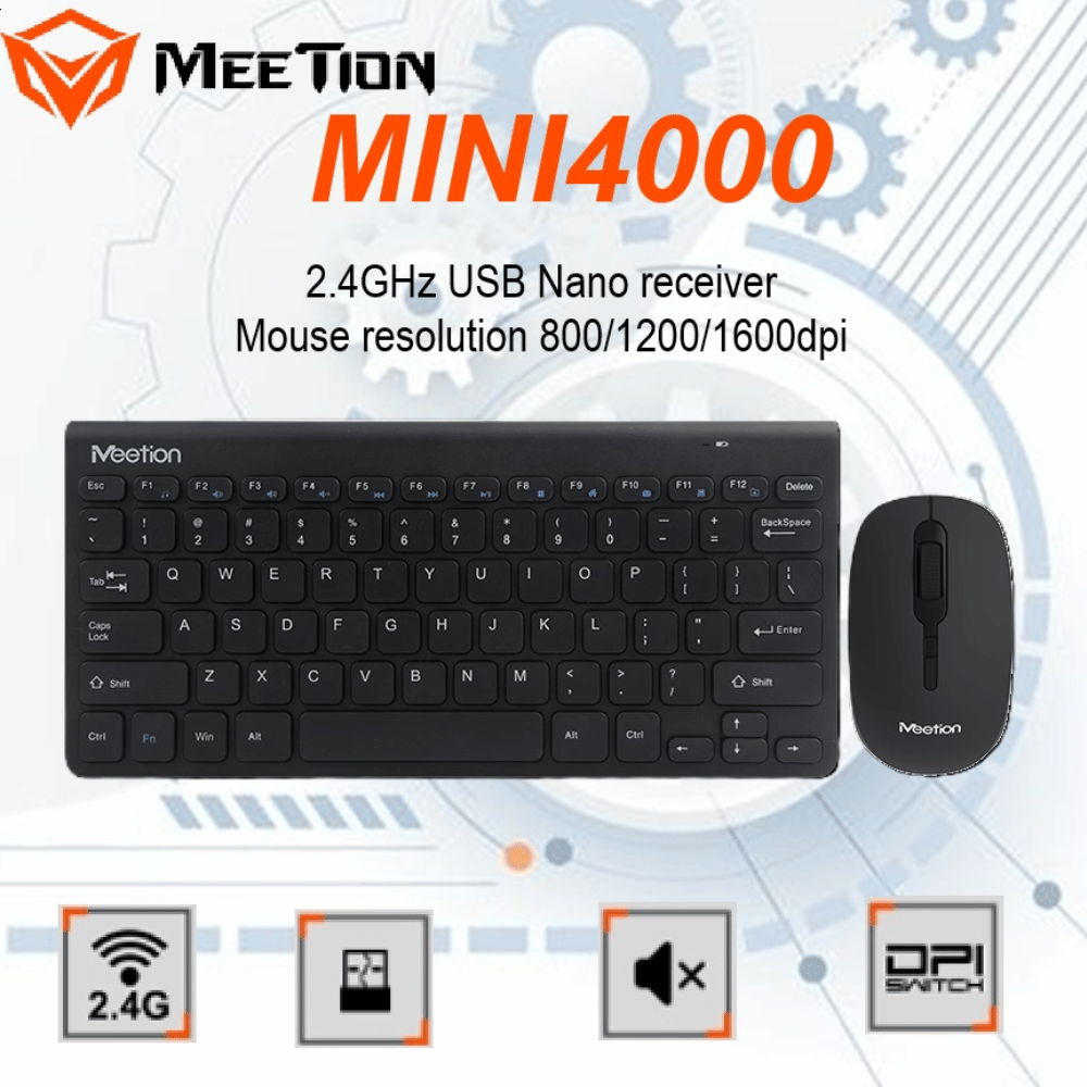 Meetion Mini 4000 – Wireless Keyboard & Mouse Combo | Black | Compact Mini Design