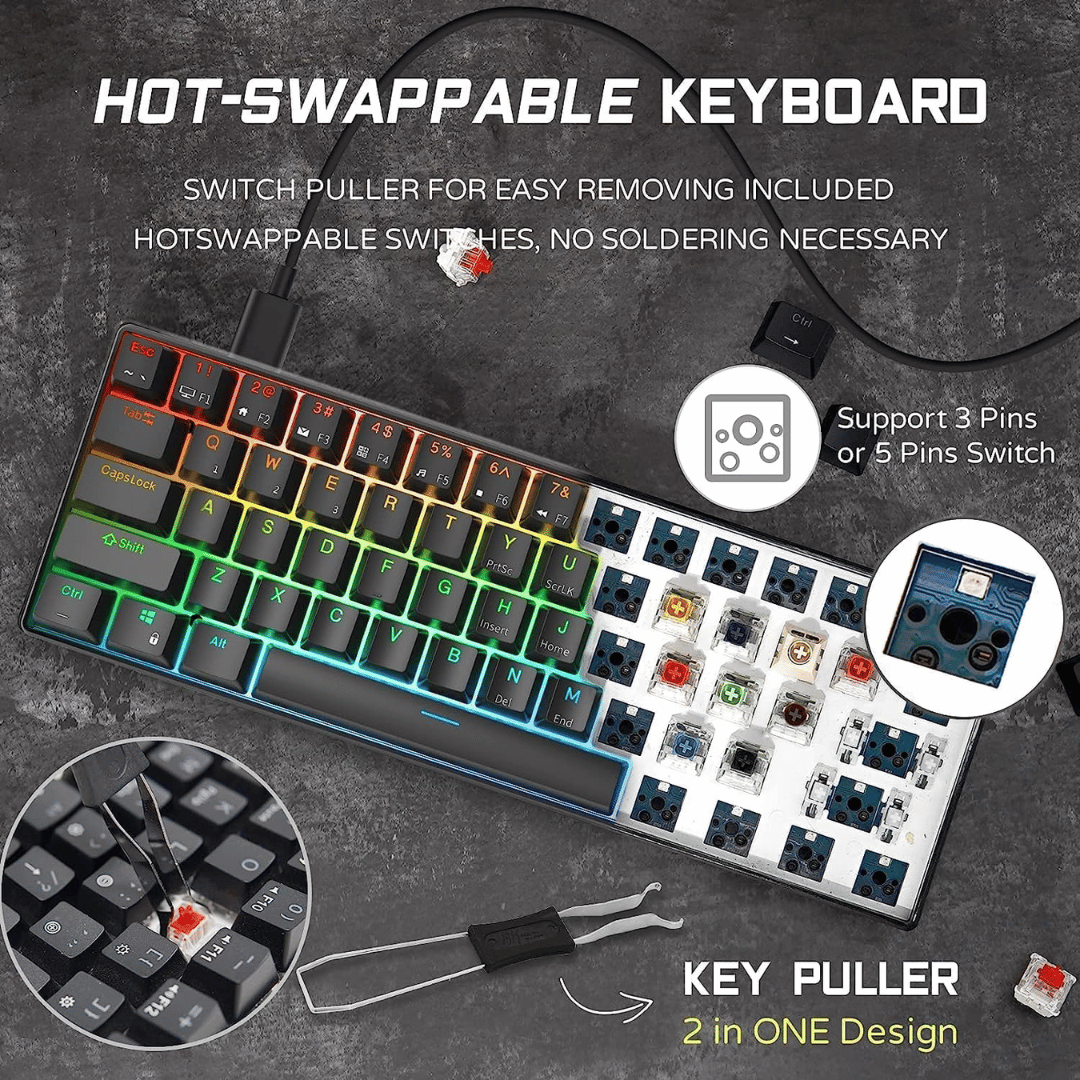 Royal Kludge RK61 3-Mode Wireless Mechanical Keyboard (Red Switch / Black RGB) image 2