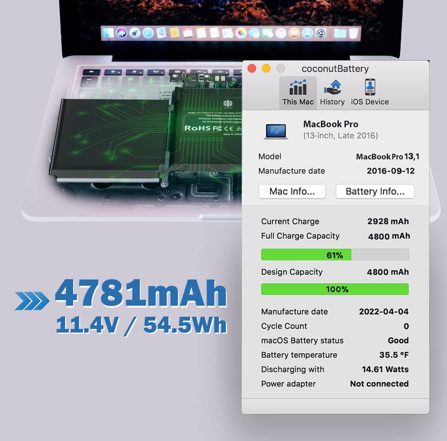 A2338 Replacement Battery for MacBook Air (M1, 2020) (2016 , 2017 , 2019 , 2020) image 3